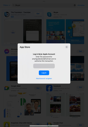 Voer uw Apple ID wachtwoord in en selecteer Log in