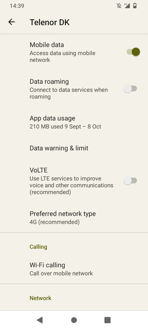 Scroll to and select Preferred network type