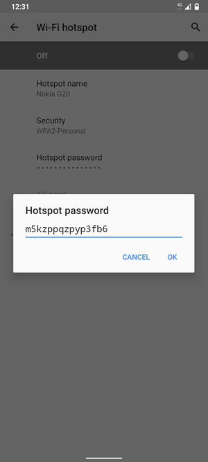 Enter a Wi-Fi hotspot password of at least 8 characters and select OK