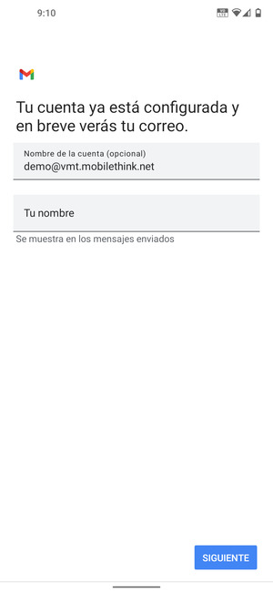 Déle a su cuenta un nombre y escriba su nombre. Seleccione SIGUIENTE