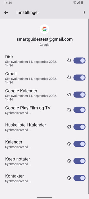 Dine kontakter fra Google vil synkroniseres til telefonen din