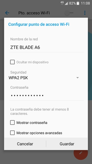 Introduzca una contraseña de punto de acceso Wi-Fi de al menos 8 caracteres y seleccione Guardar