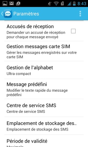 Sélectionnez Centre de service SMS