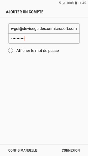 Saisissez votre adresse e-mail et votre mot de passe. Sélectionnez CONFIG MANUELLE