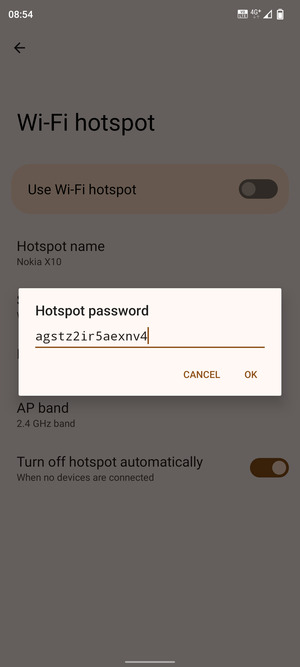 Enter a Wi-Fi hotspot password of at least 8 characters and select OK