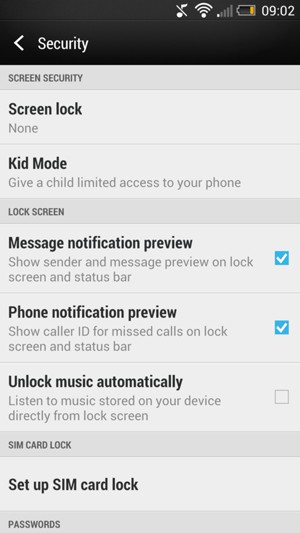 To activate your screen lock, select Screen lock