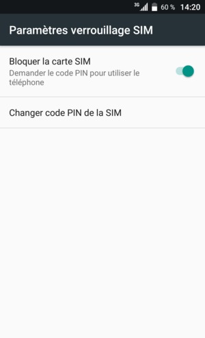 Sélectionnez Changer code PIN de la SIM