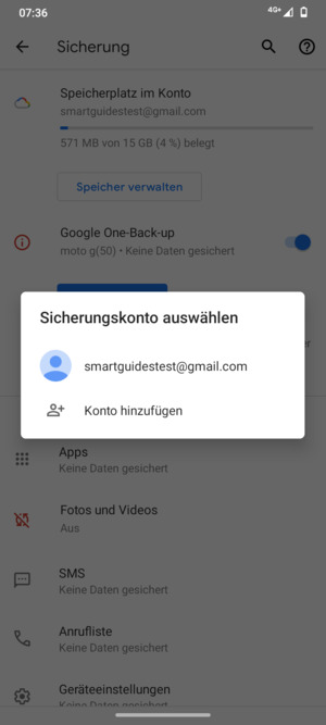 Wählen Sie Ihr Konto für Backup