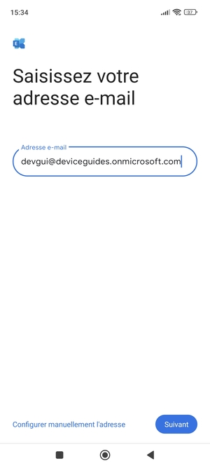 Saisissez votre adresse e-mail et sélectionnez Configurer manuellement l'adresse