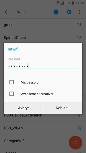 Skriv inn Wi-Fi-passord og velg Koble til