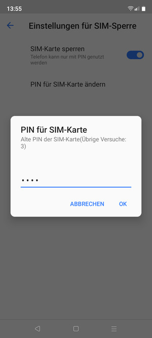 Geben Sie alte PIN der SIM-Karte ein und wählen Sie OK