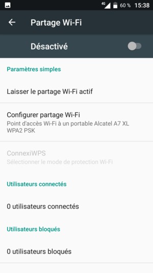 Sélectionnez Configurer partage Wi-Fi