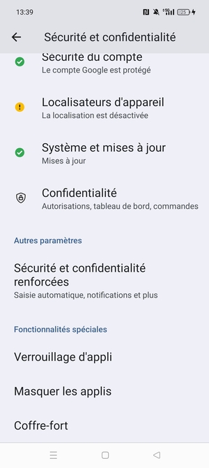 Faites défiler et sélectionnez Sécurité et confidentialité renforcées