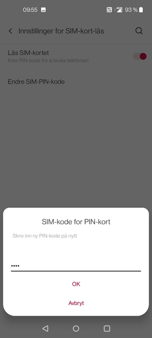 Bekreft din nye PIN-kode for SIM-kort og velg OK