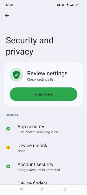 To activate your screen lock, return to the Security and privacy menu and select Device unlock