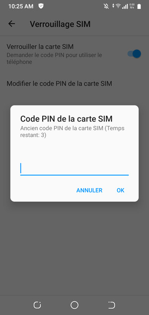 Saisissez votre Ancien code PIN de la carte SIM et sélectionnez OK