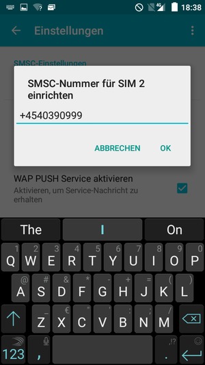 Geben Sie die SMSC-Nummer für SIM ein und wählen Sie OK
