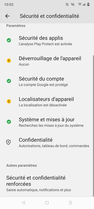 Pour modifier le code PIN de la carte SIM, allez dans le menu Sécurité et confidentialité et faites défiler et sélectionnez Sécurité et confidentialité renforcées