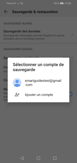 Sélectionnez votre compte de sauvegarde