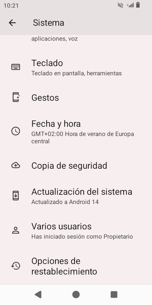 Seleccione Actualización del sistema