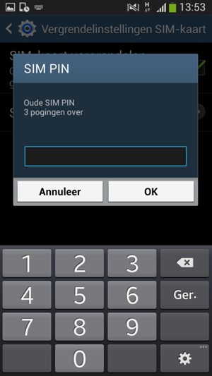 Voer uw Oude SIM PIN in en selecteer OK