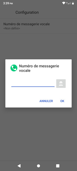 Saisissez le Numéro de messagerie vocale et sélectionnez OK