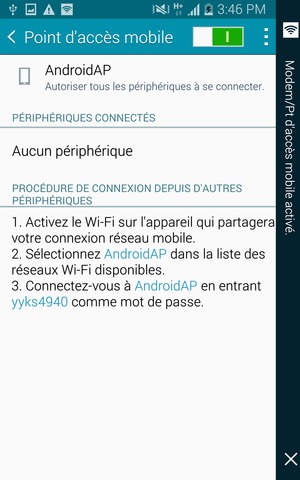 Votre téléphone est maintenant configuré pour être utilisé comme modem