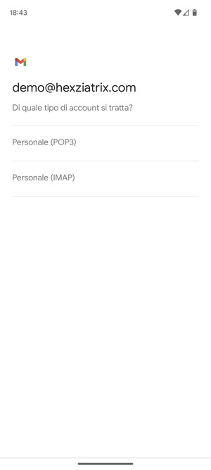 Seleziona Personale (POP3) o Personale (IMAP)