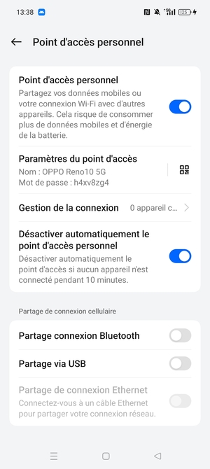 Votre téléphone est maintenant configuré pour être utilisé comme modem