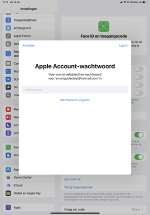 Voer Apple ID wachtwoord in en selecteer Log in