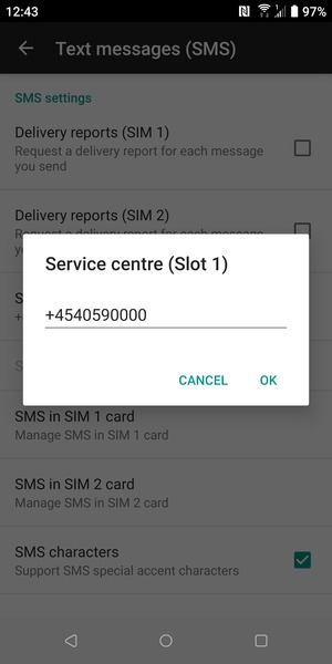 Enter the Service centre number and select OK