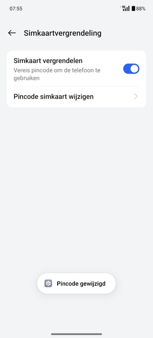 Uw Pincode voor simkaart is gewijzigd