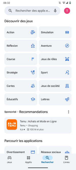 Sélectionnez la barre de Recherche