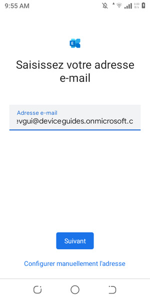 Saisissez votre Adresse e-mail et sélectionnez Configurer manuellement l'adresse