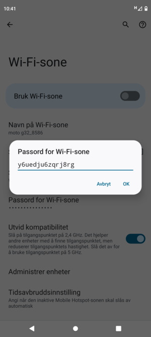 Skriv inn et Wi-Fi hotspot-passord på minst 8 tegn og velg OK