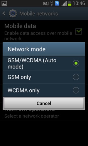 Select GSM only to enable 2G and GSM/WCDMA (Auto mode) to enable 3G