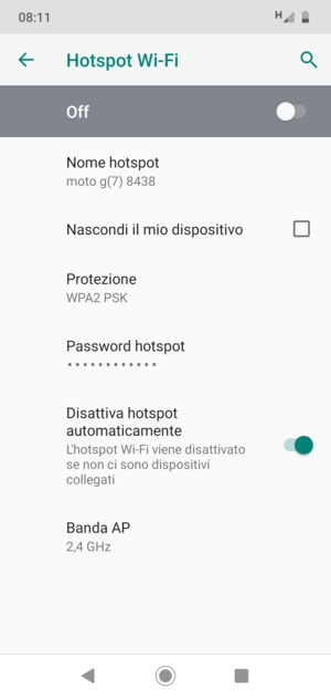 Seleziona Password hotspot