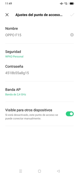 Introduzca una contraseña de punto de acceso Wi-Fi de al menos 8 caracteres y seleccione Aceptar