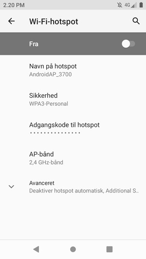 Vælg Adgangskode til hotspot