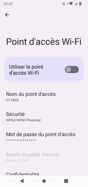 Sélectionnez Mot de passe du point d'accès