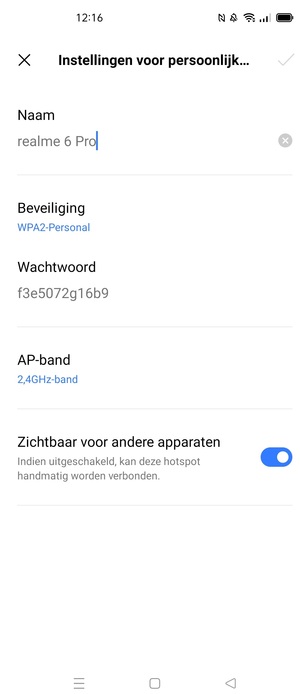 Voer een wachtwoord van een WiFi-hotspot in van ten minste 8 tekens en selecteer OK