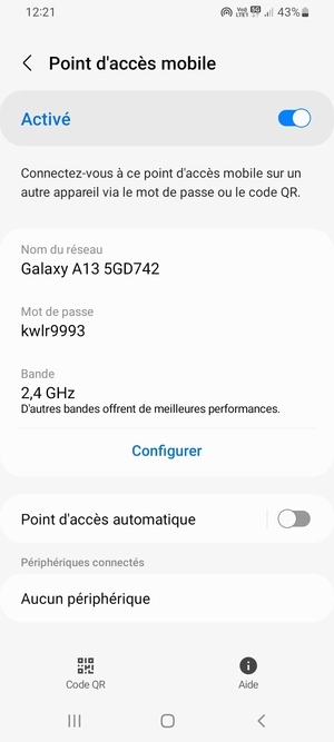 Votre téléphone est maintenant configuré pour être utilisé comme modem