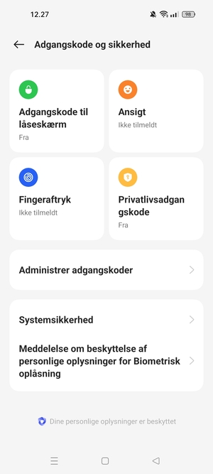 Scroll til og vælg Systemsikkerhed