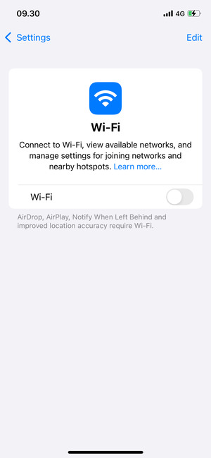 Set Wi-Fi to ON