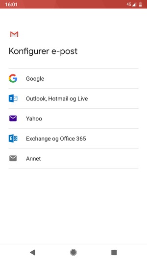 Velg Exchange og Office 365