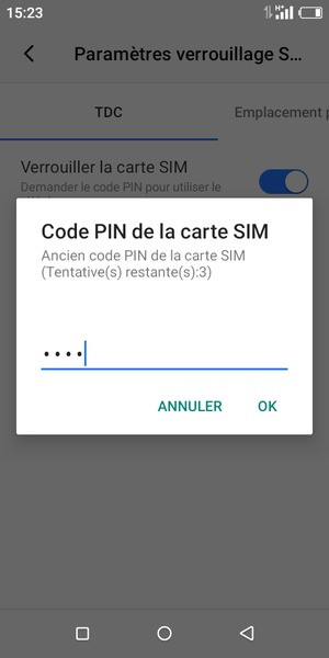 Saisissez votre Ancien code pIN de la carte SIM et sélectionnez OK