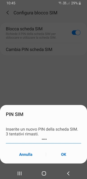 Inserisci Nuovo PIN della scheda SIM e seleziona OK