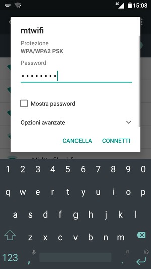 Inserisci la password del Wi-Fi e seleziona CONNETTI