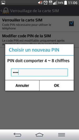 Saisissez le nouveau code PIN de la carte SIM et sélectionnez OK