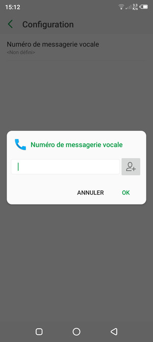 Saisissez le Número de messagerie vocale et sélectionnez OK